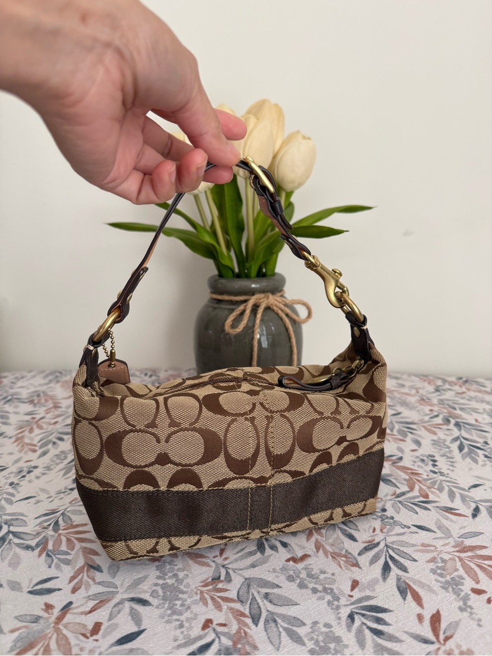 Coach Brown and Tan Signature Jacquard Mini bag